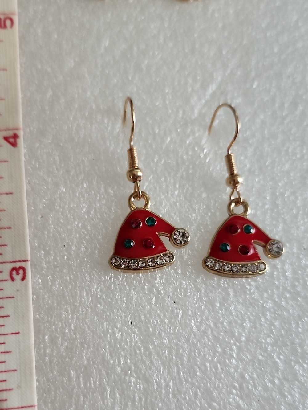 Hand Crafted Red and Green Santa Hat Drop Earrings - Womens Jewelry